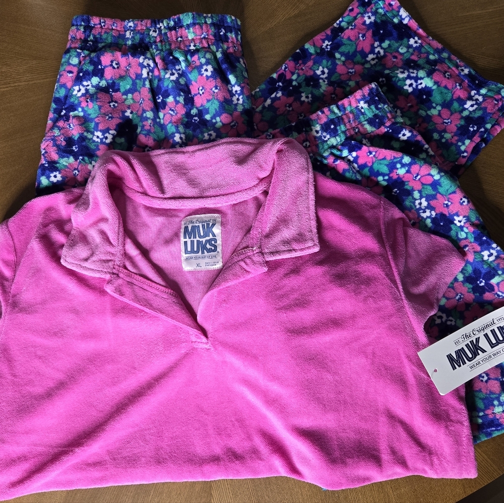 MUK LUKS Vintage Terry Pink/RetroBloom Size XL Set of 3 NWT